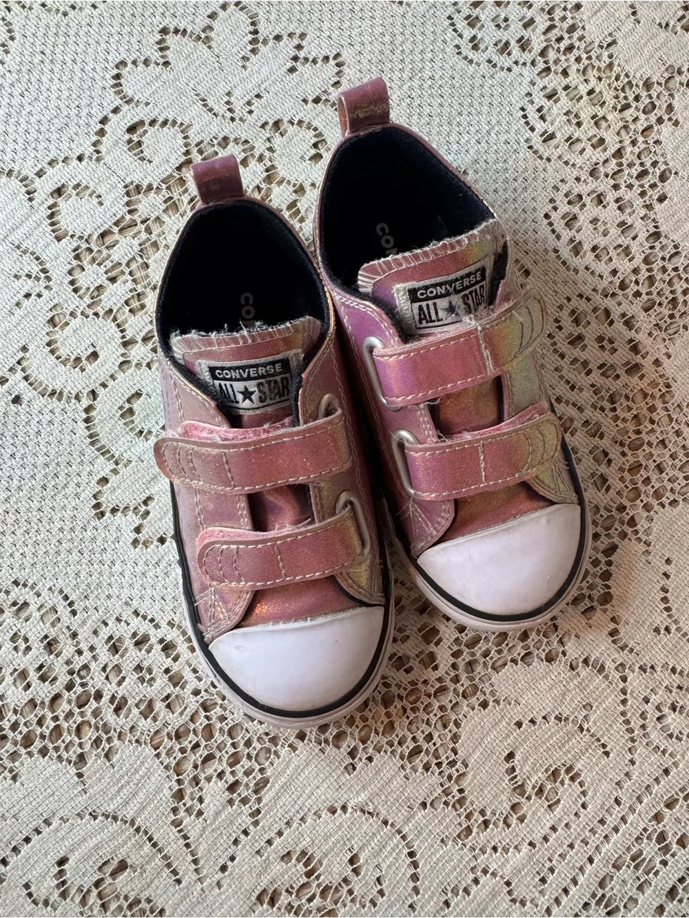 Converse Kids Iridescent Pink Velcro All Star Sneakers